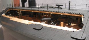 cut-away model of a confederate ironclad