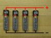 Figure 2) Batteries in parallel - The capacity is extended four times that of a single cell. The voltage is the same as for one battery.