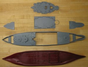 photo of hull and deck pieces of the 1/350 uss arizona by mini hobby